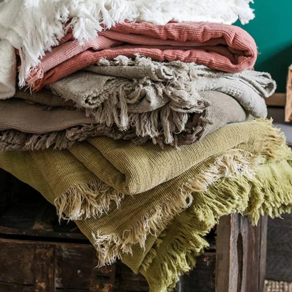 Bohemian Solid Color Cotton Tassel Knit Blanket