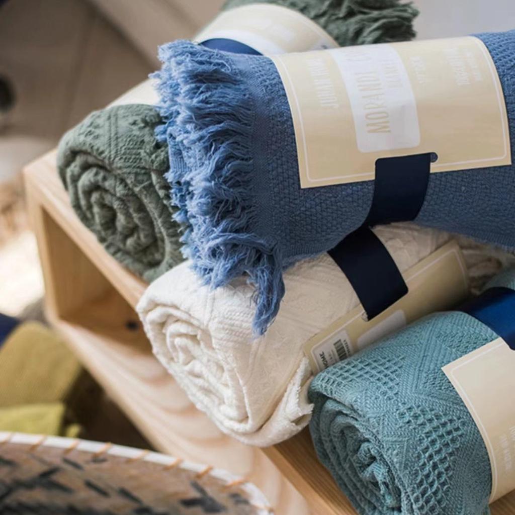 Bohemian Solid Color Cotton Tassel Knit Blanket