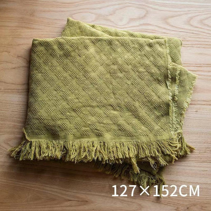 Bohemian Solid Color Cotton Tassel Knit Blanket
