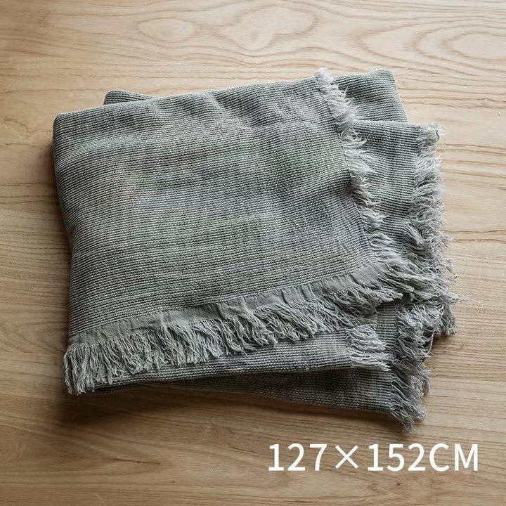 Bohemian Solid Color Cotton Tassel Knit Blanket