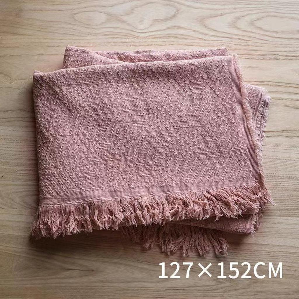 Bohemian Solid Color Cotton Tassel Knit Blanket