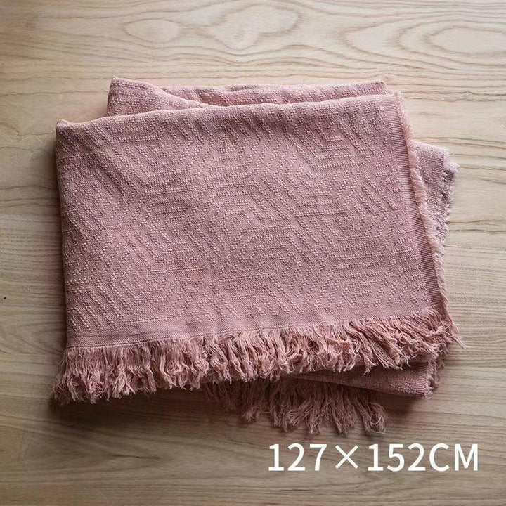 Bohemian Solid Color Cotton Tassel Knit Blanket