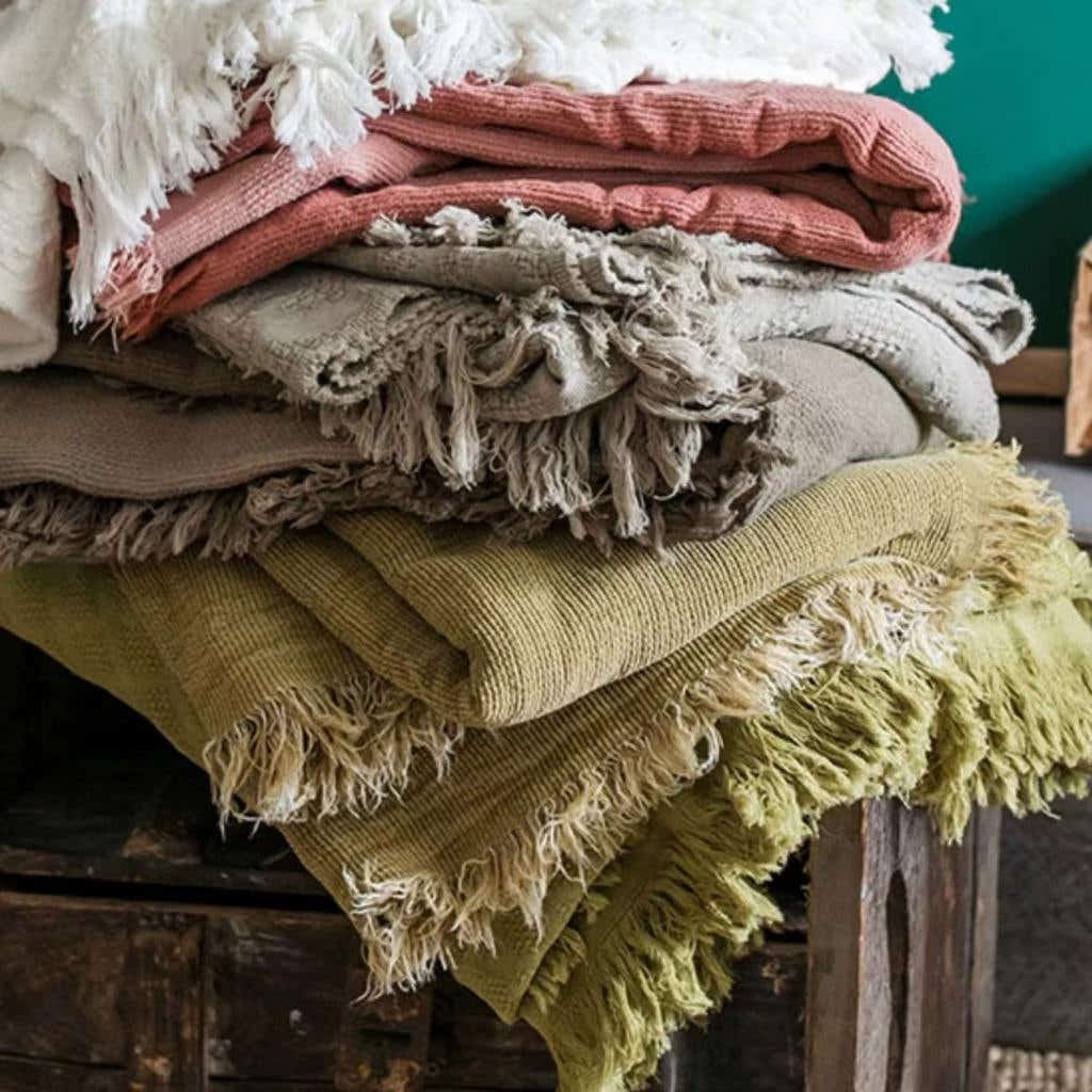 Bohemian Solid Color Cotton Tassel Knit Blanket