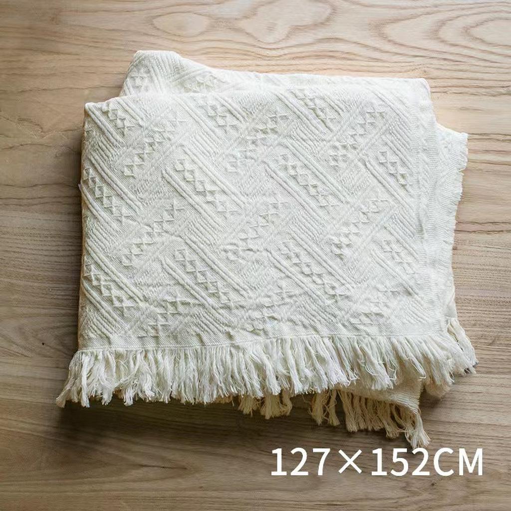 Bohemian Solid Color Cotton Tassel Knit Blanket