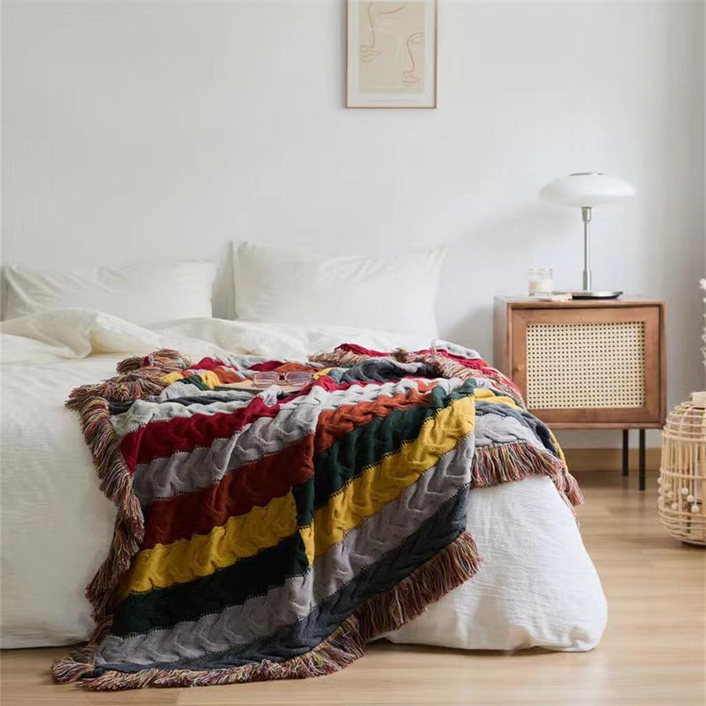 Boho Twist Knitted Blanket with Tassels