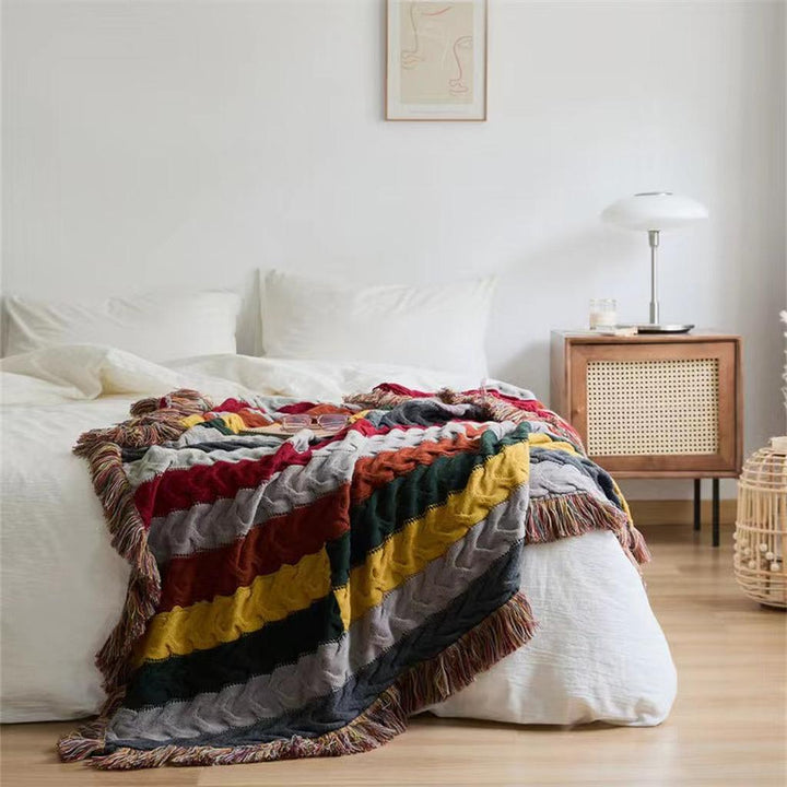 Boho Twist Knitted Blanket with Tassels