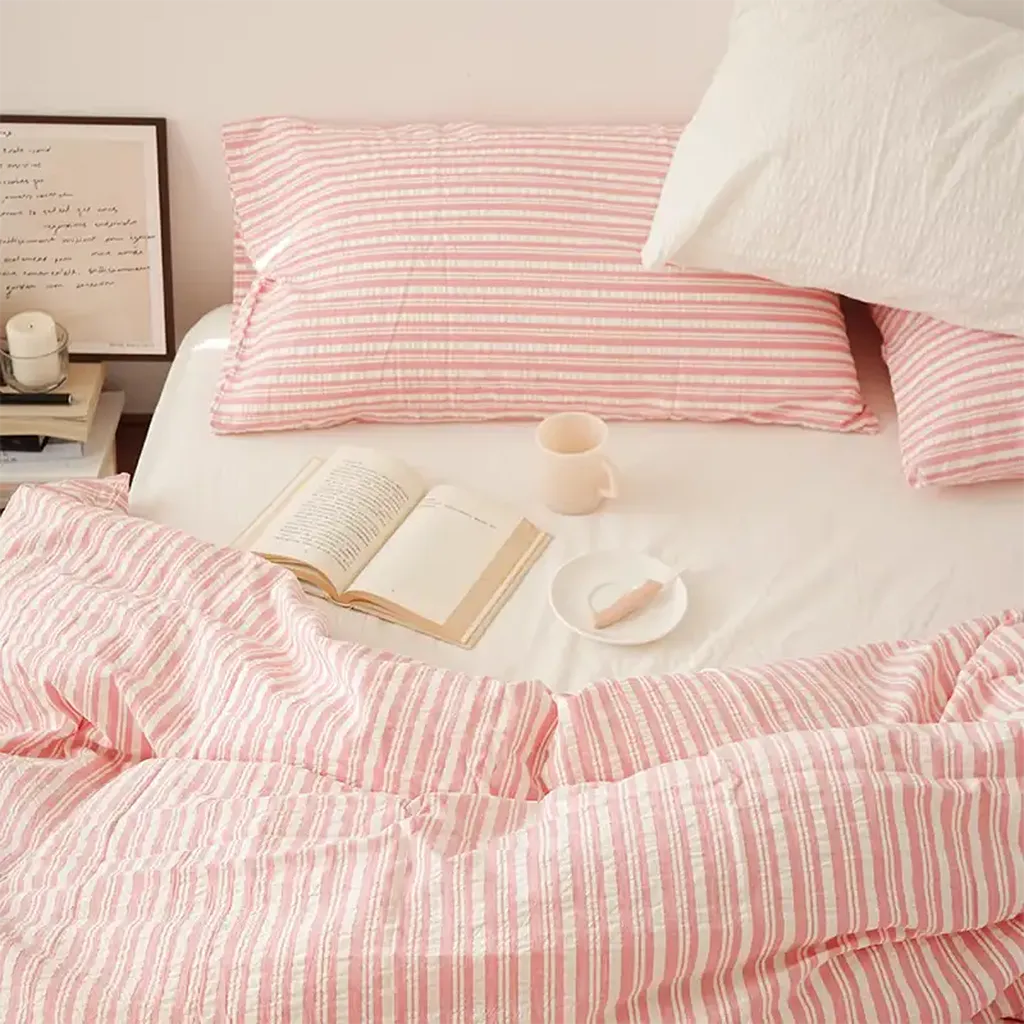 Bubble Pink Stripes Bedding Set