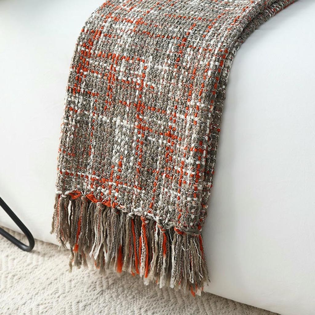 Chunky Knit Blanket With Tassels - Red