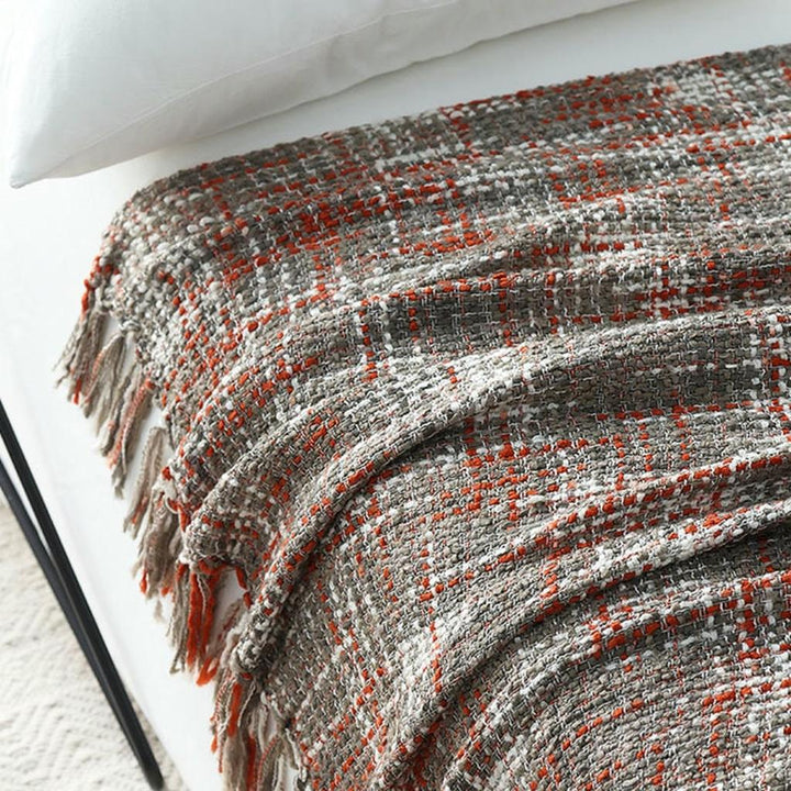 Chunky Knit Blanket With Tassels - Red