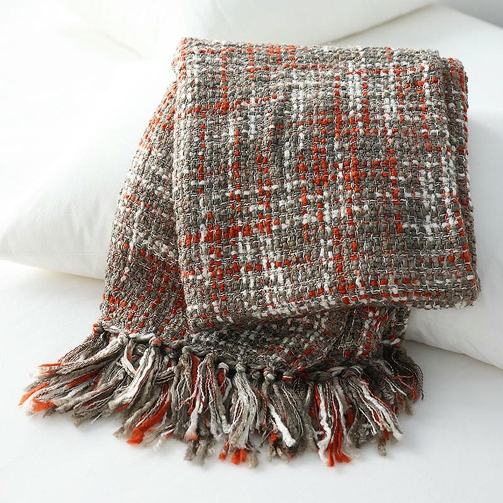 Chunky Knit Blanket With Tassels - Red