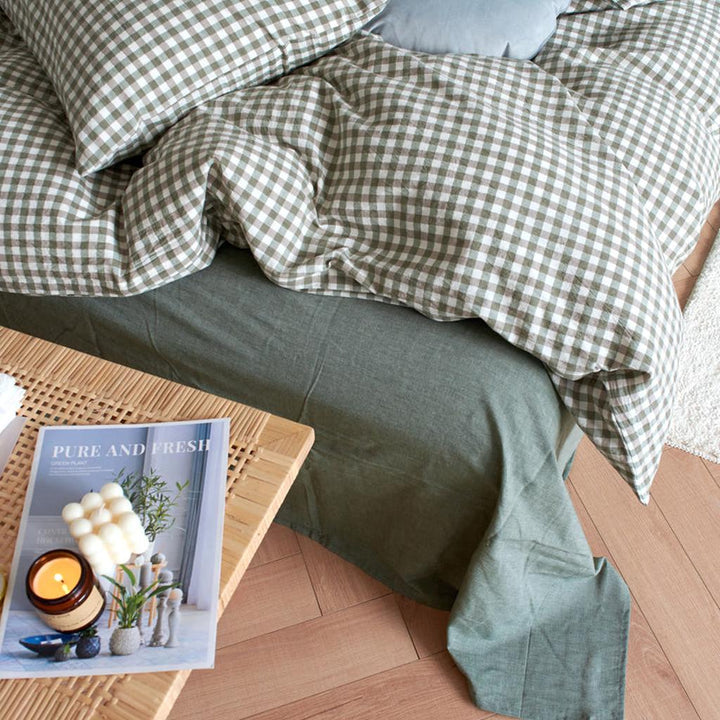 Cotton Small Gingham Duvet Cover - Green