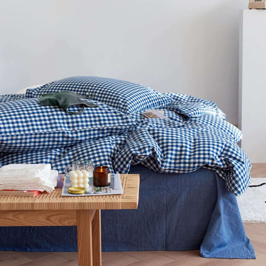 Cotton Small Gingham Duvet Cover - Navy