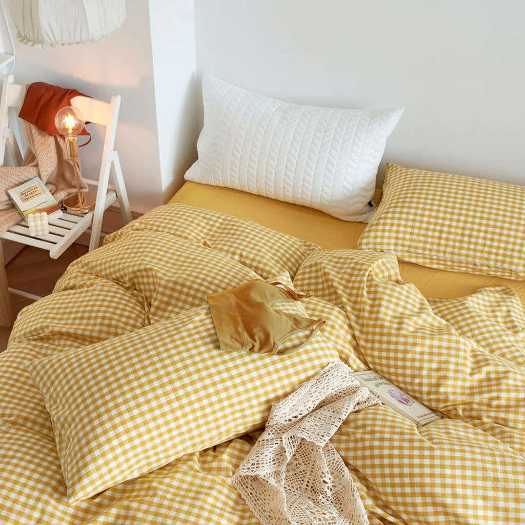 Cotton Small Gingham Duvet Cover - Yellow