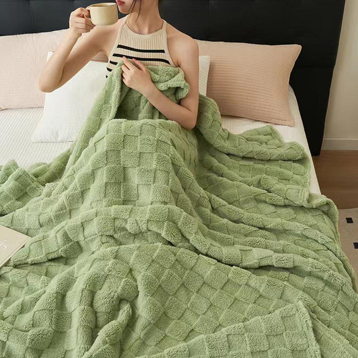 Cozy Plaid Fleece Blanket - Cream White