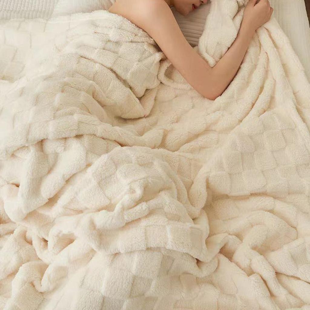 Cozy Plaid Fleece Blanket - Cream White