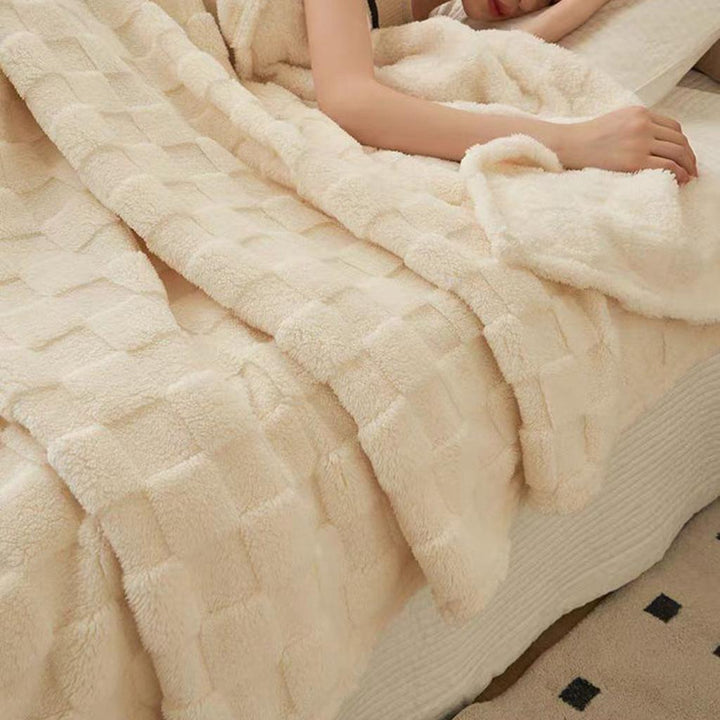 Cozy Plaid Fleece Blanket - Cream White