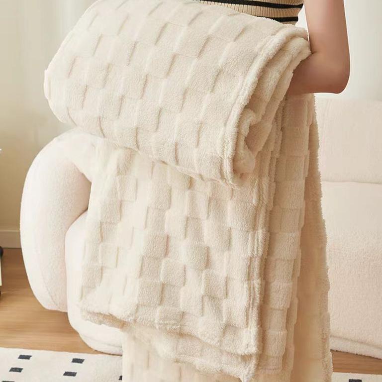 Cozy Plaid Fleece Blanket - Cream White