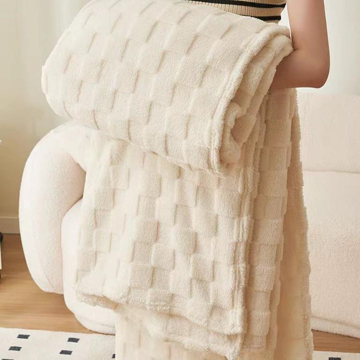 Cozy Plaid Fleece Blanket - Cream White