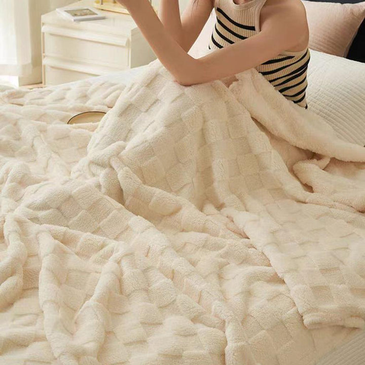 Cozy Plaid Fleece Blanket - Cream White