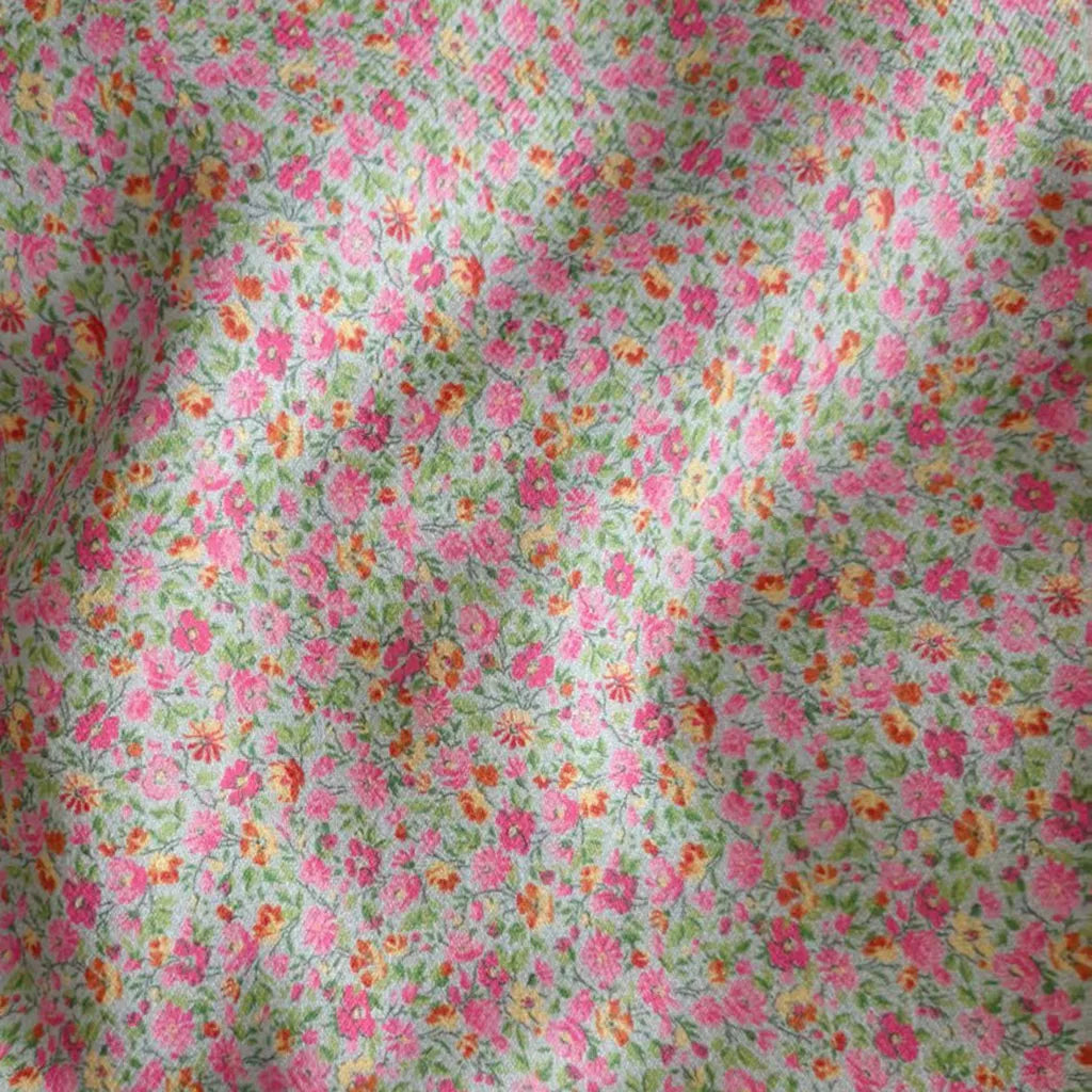 Pink Ditsy Floral Curtain with Lace