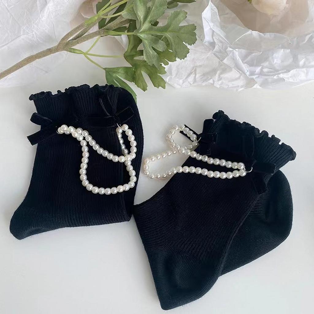 Elegant Faux Pearl Décor Socks