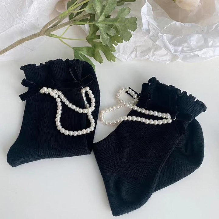 Elegant Faux Pearl Décor Socks