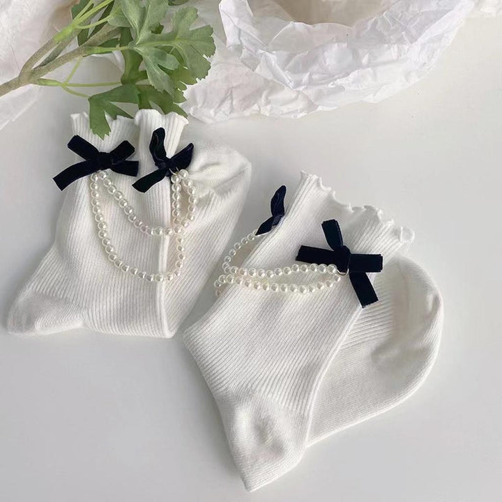 Elegant Faux Pearl Décor Socks