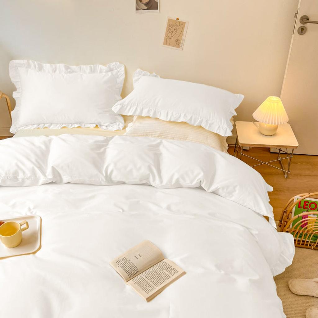 Farmhouse Fringe Ruffle White Duvet Cover Set