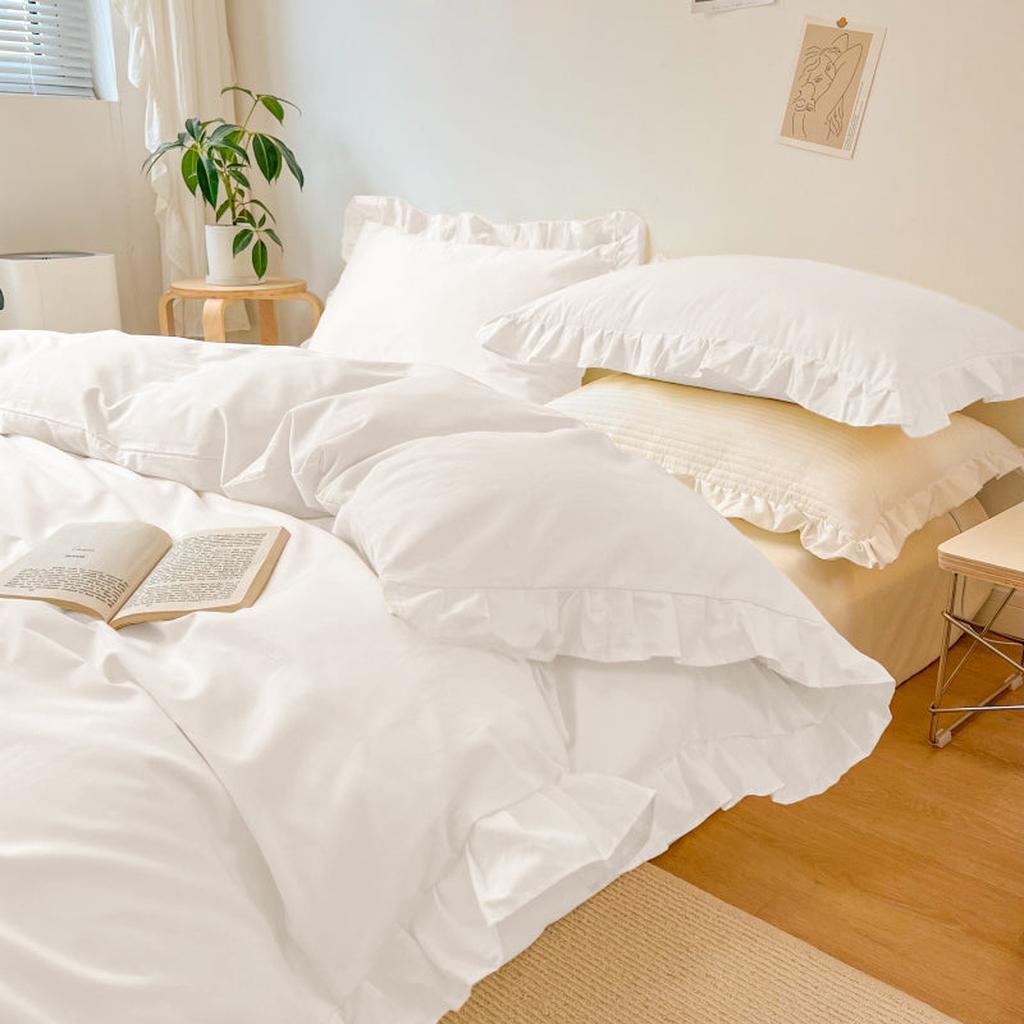 Farmhouse Fringe Ruffle White Duvet Cover Set