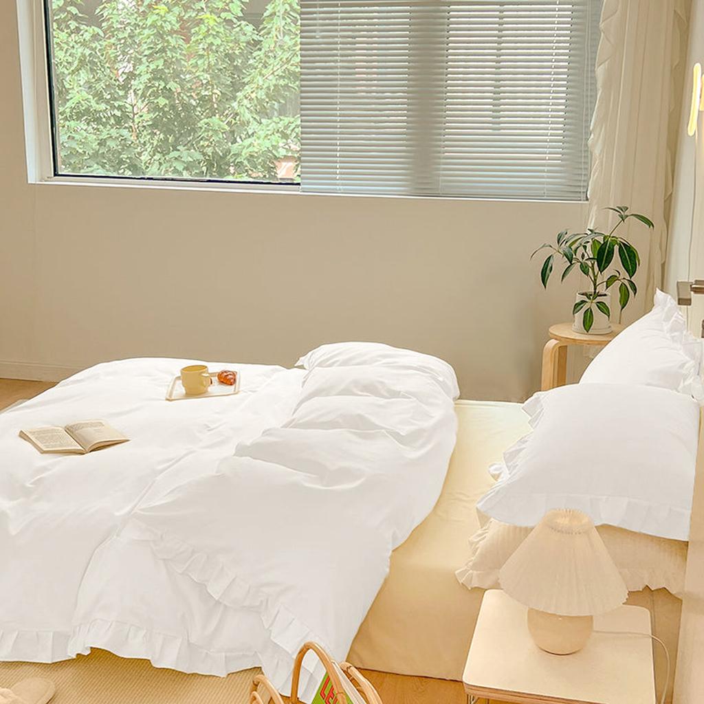 Farmhouse Fringe Ruffle White Duvet Cover Set