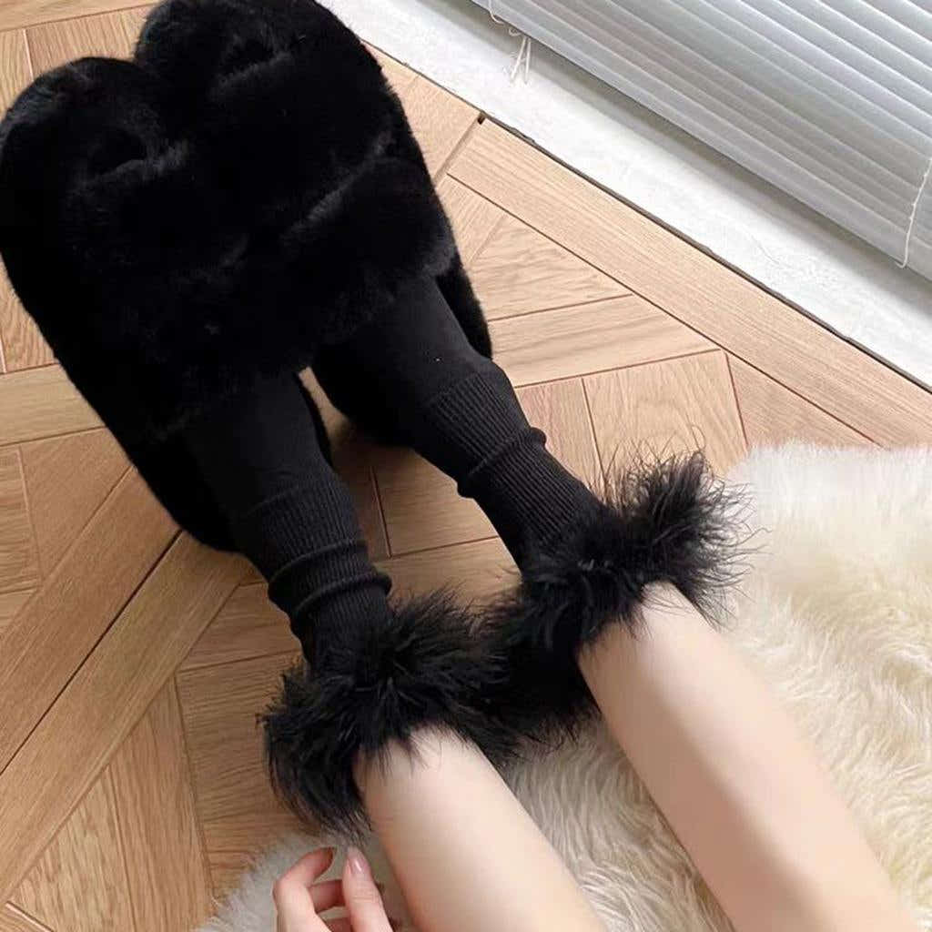 Faux Fur Crew Socks - Black