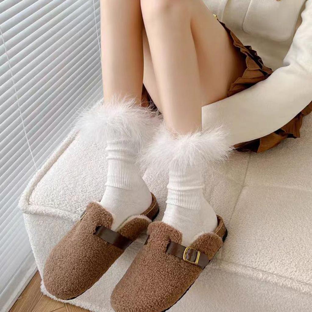 Faux Fur Crew Socks - Camel