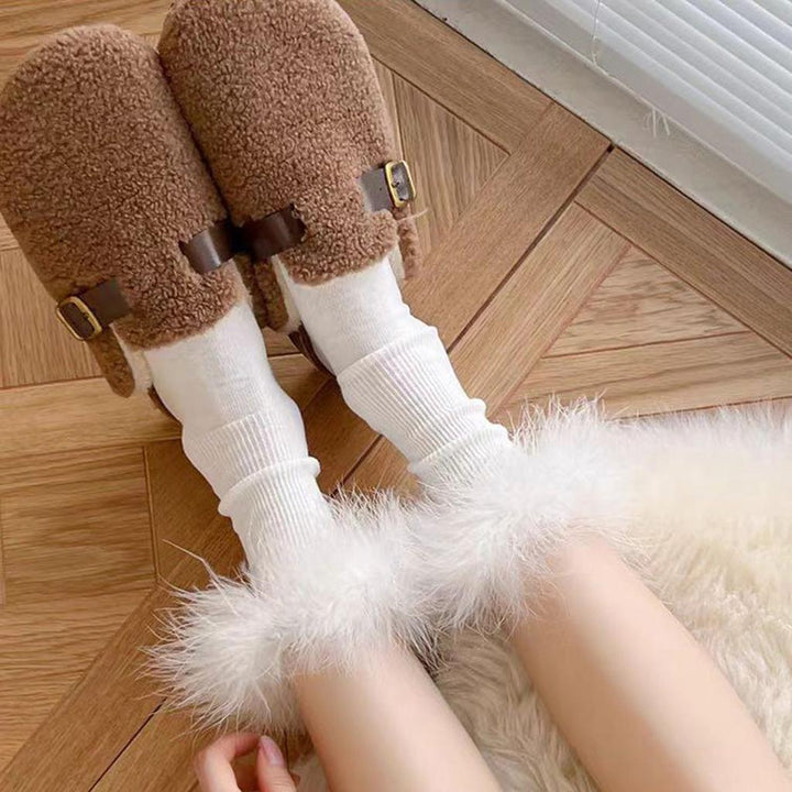 Faux Fur Crew Socks - Camel