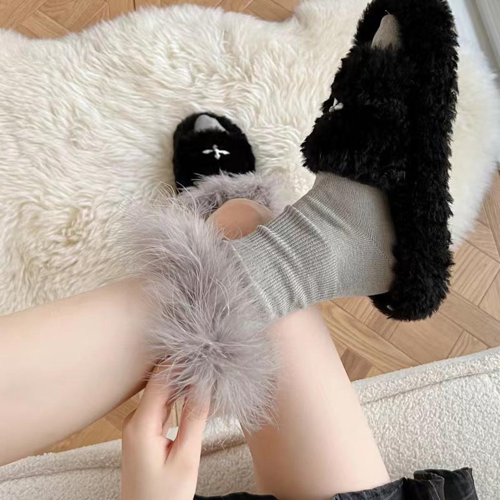 Faux Fur Crew Socks - Camel