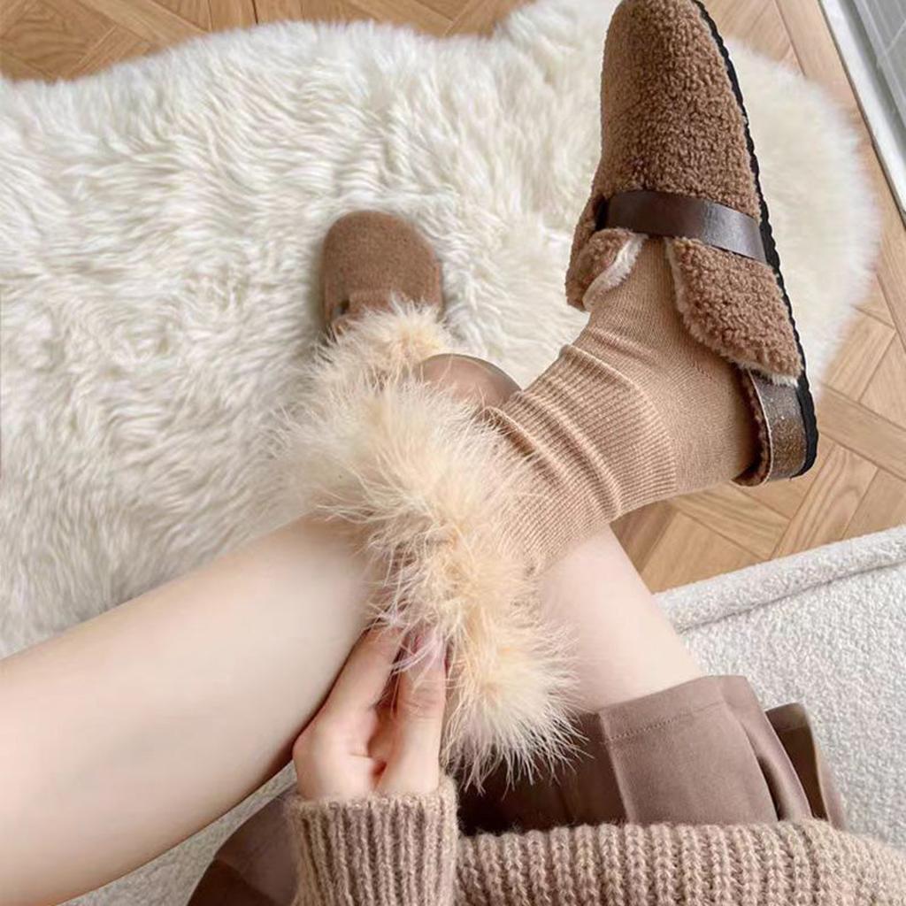 Faux Fur Crew Socks - Camel