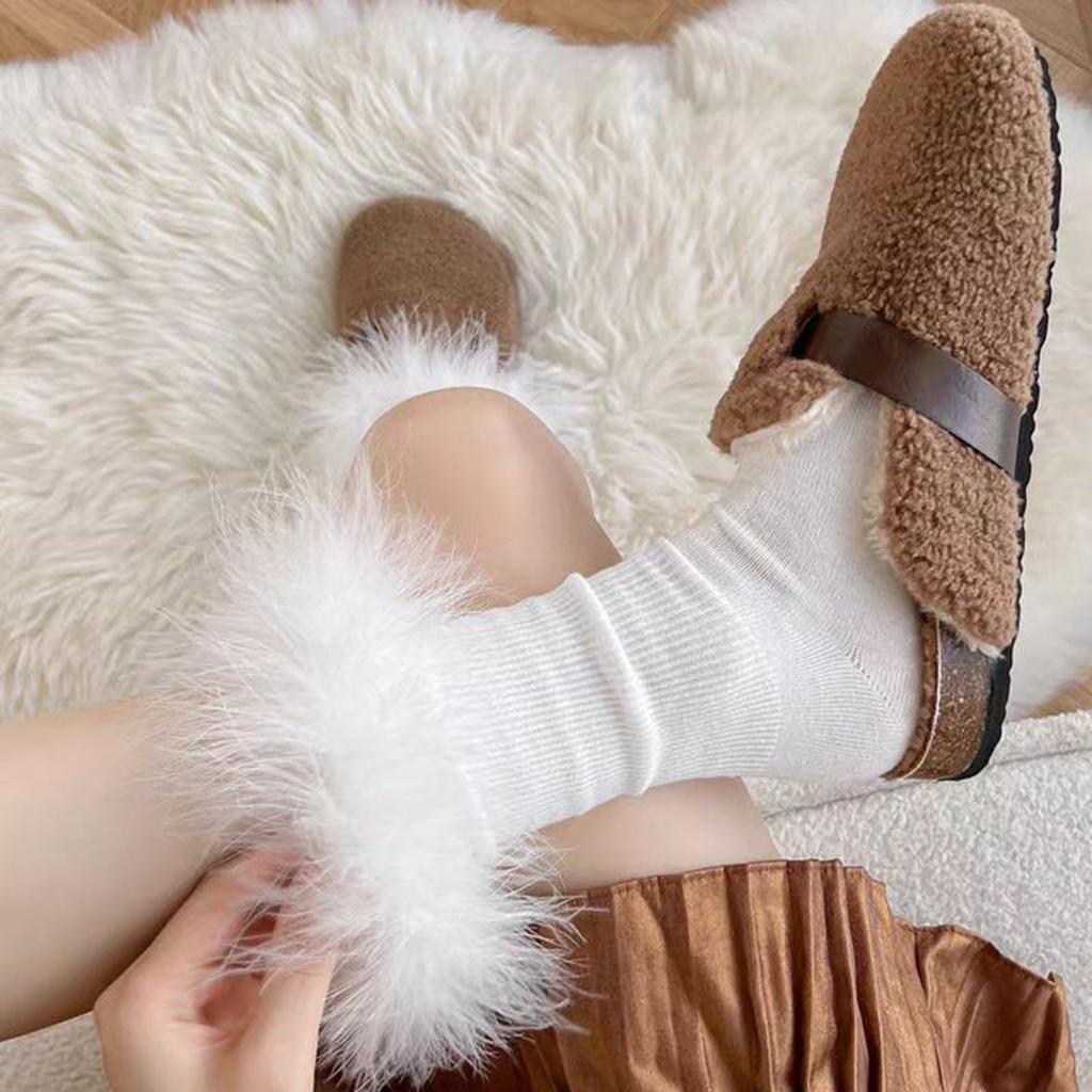 Faux Fur Crew Socks - Camel