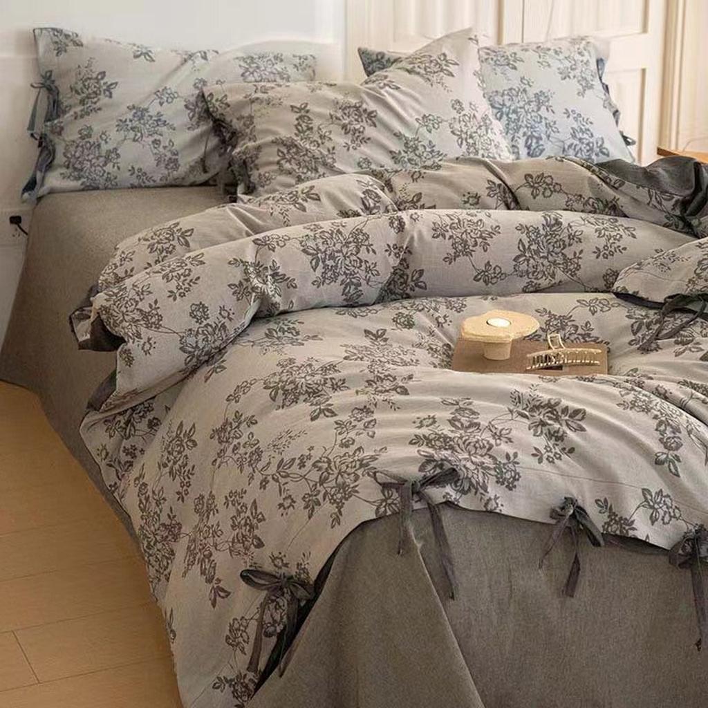 Floral Jacquard Bedding Set with Bow Tie - Khaki