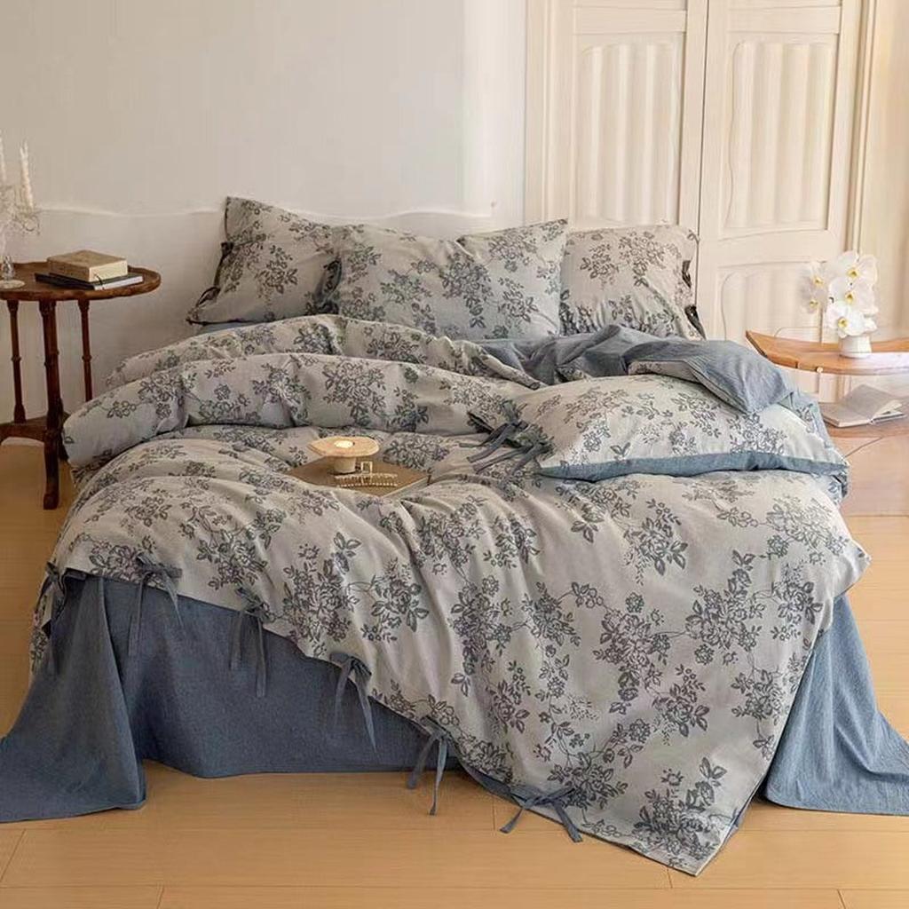 Floral Jacquard Bedding Set with Bow Tie - Khaki