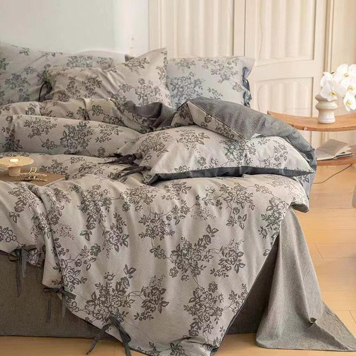 Floral Jacquard Bedding Set with Bow Tie - Khaki
