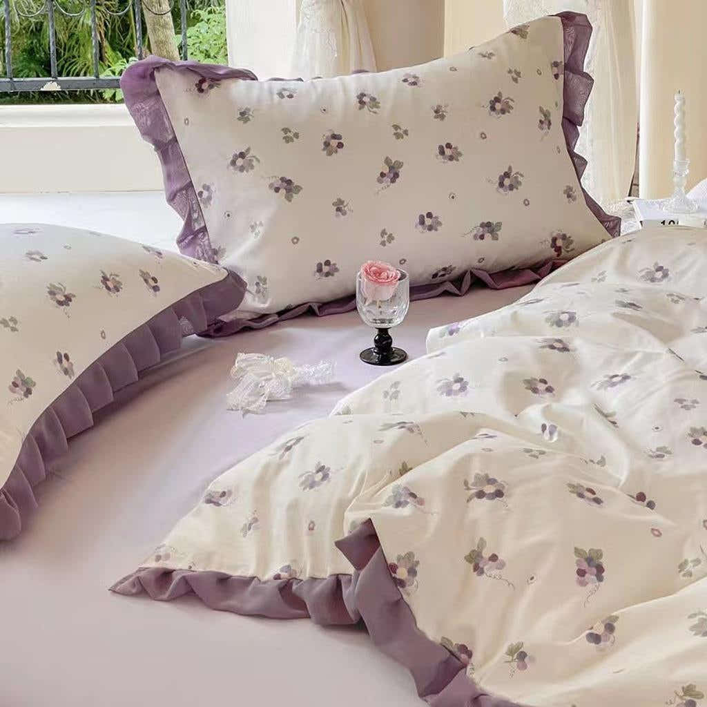Fruit Ruched Bedding Set - Grape