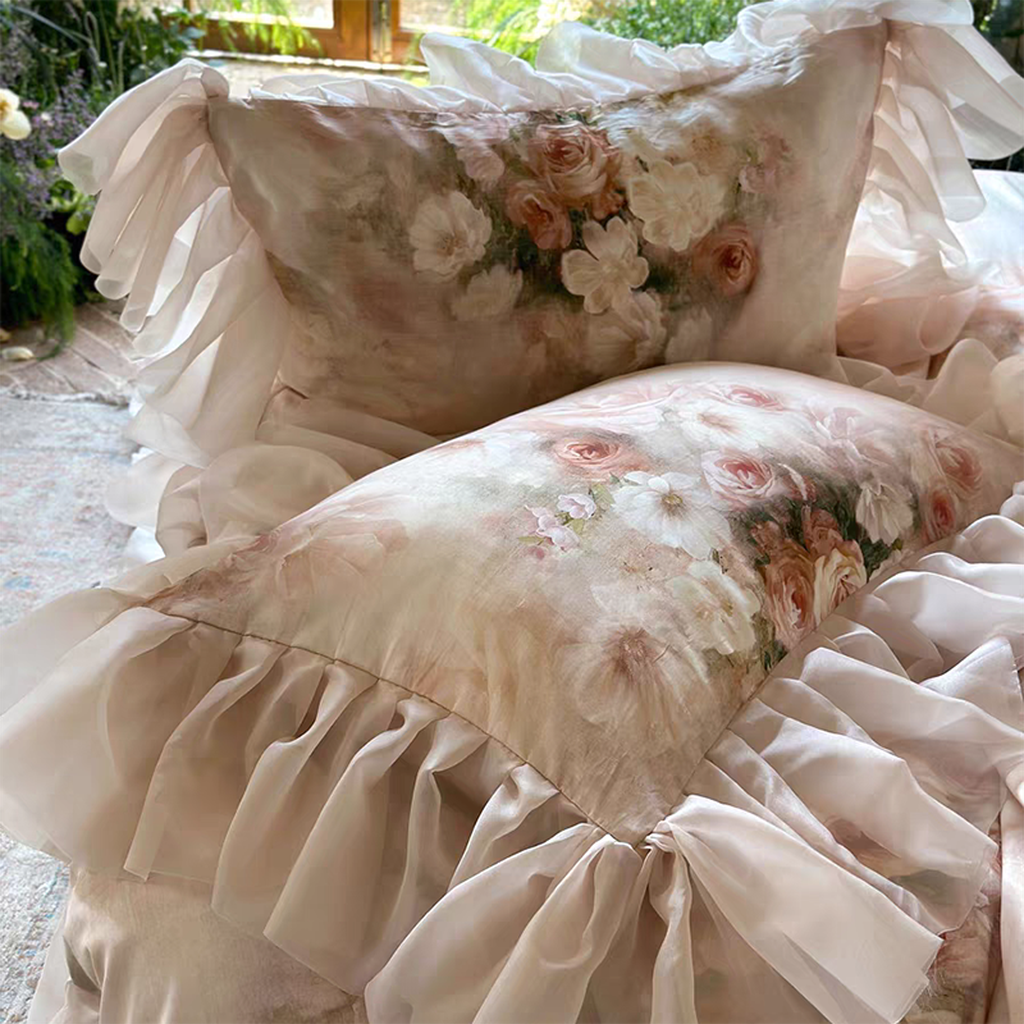 Garden Oil Painting Duvet Cover - Pink