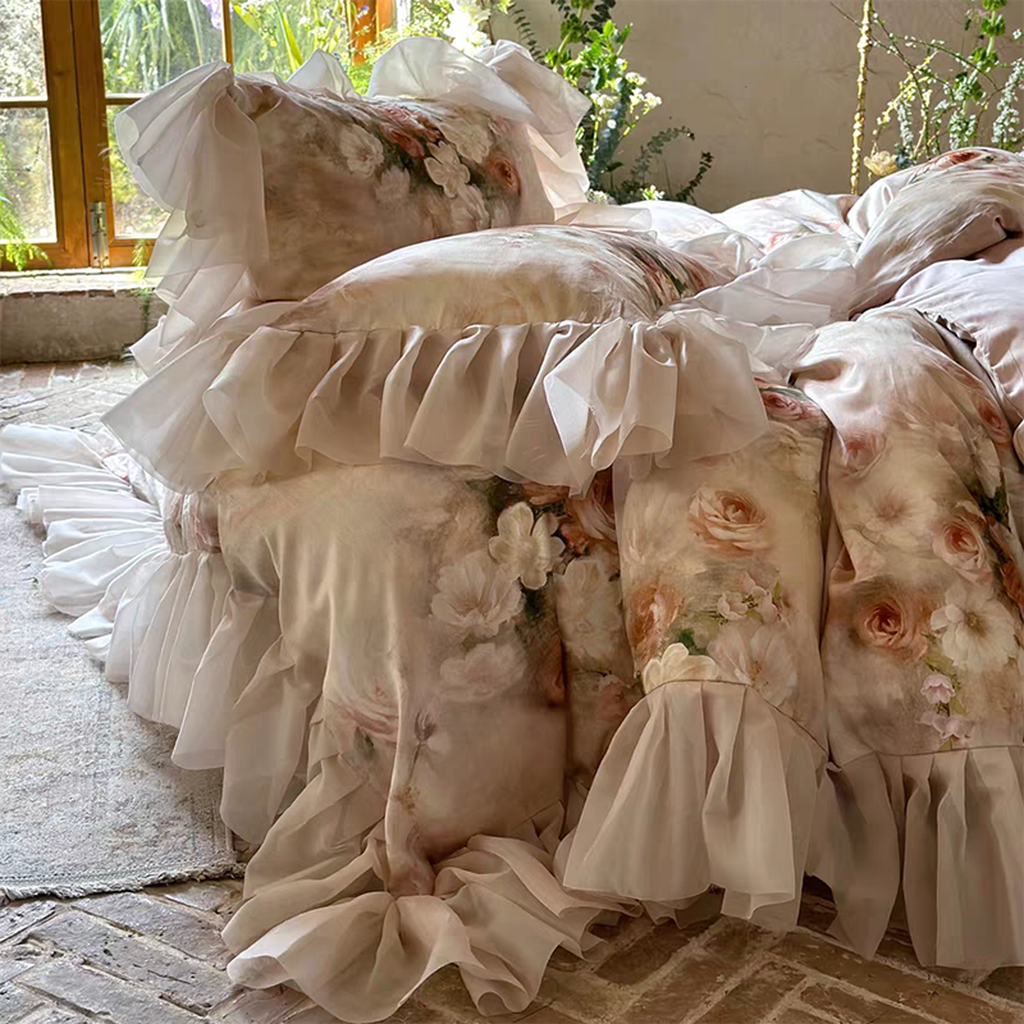 Garden Oil Painting Duvet Cover - Pink