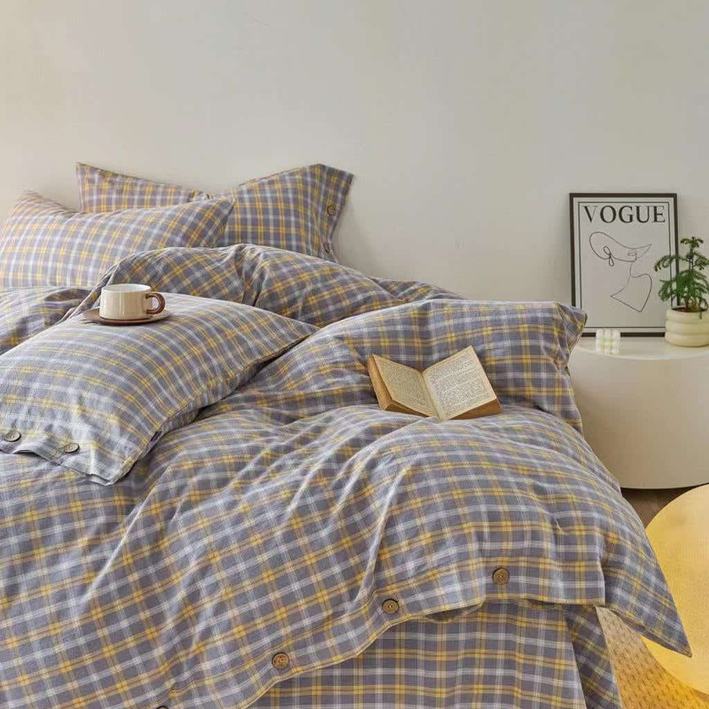 Gingham Bedding Set - Grey