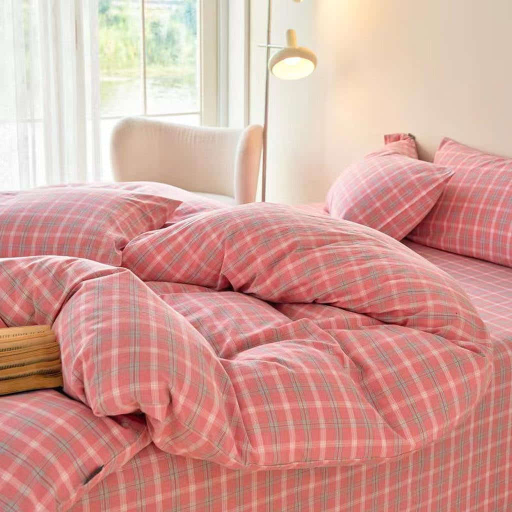 Gingham Bedding Set - Pink