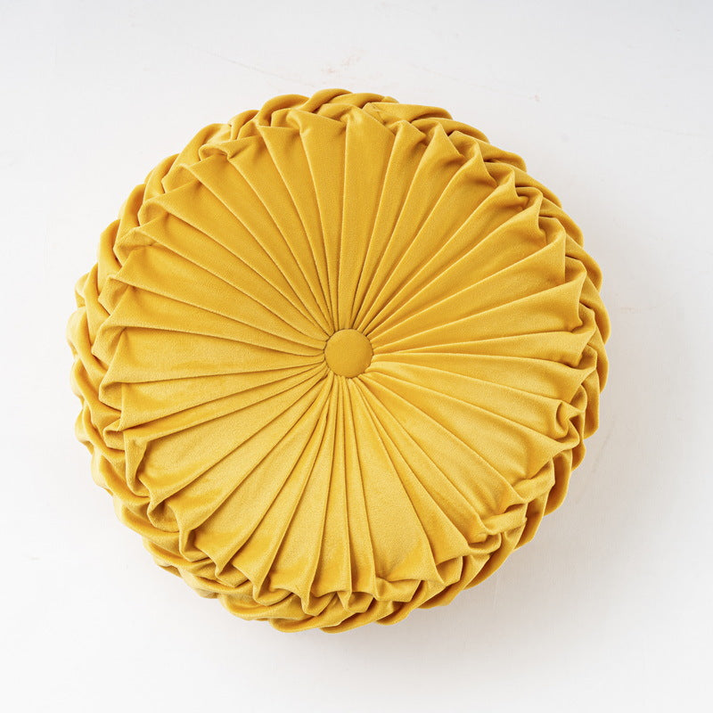 Colorful Round Pleated Velvet Cushion