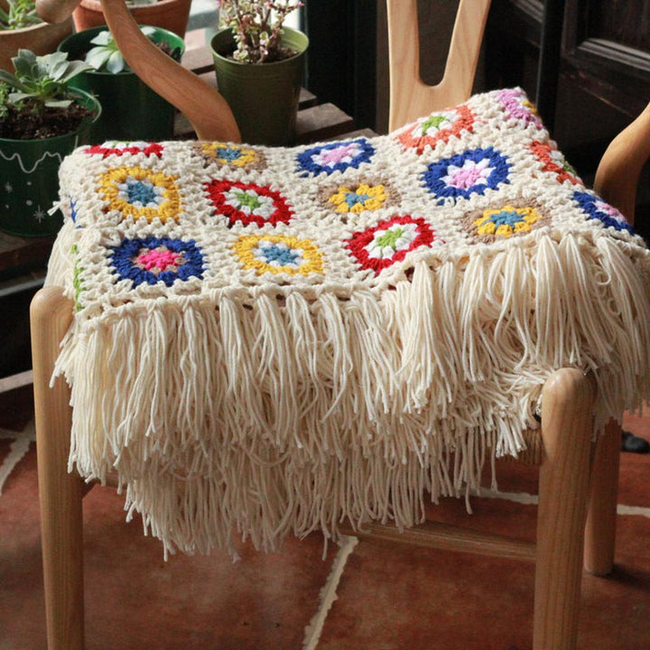 Granny Square Crochet Blanket With Tassels
