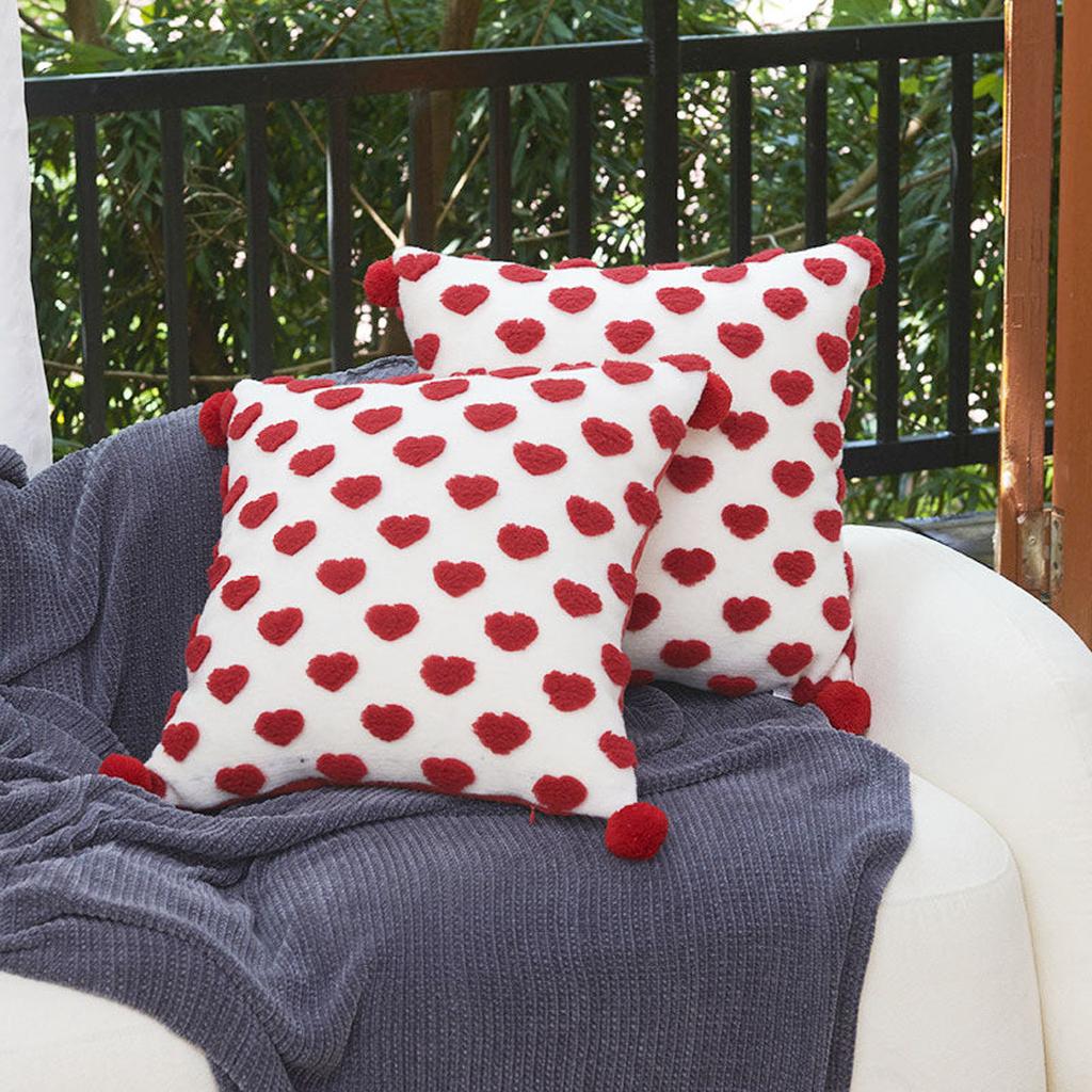 Heart Tufted Throw Pillow with Pom-pom