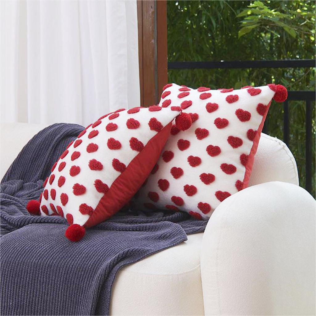Heart Tufted Throw Pillow with Pom-pom