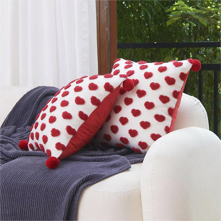 Heart Tufted Throw Pillow with Pom-pom