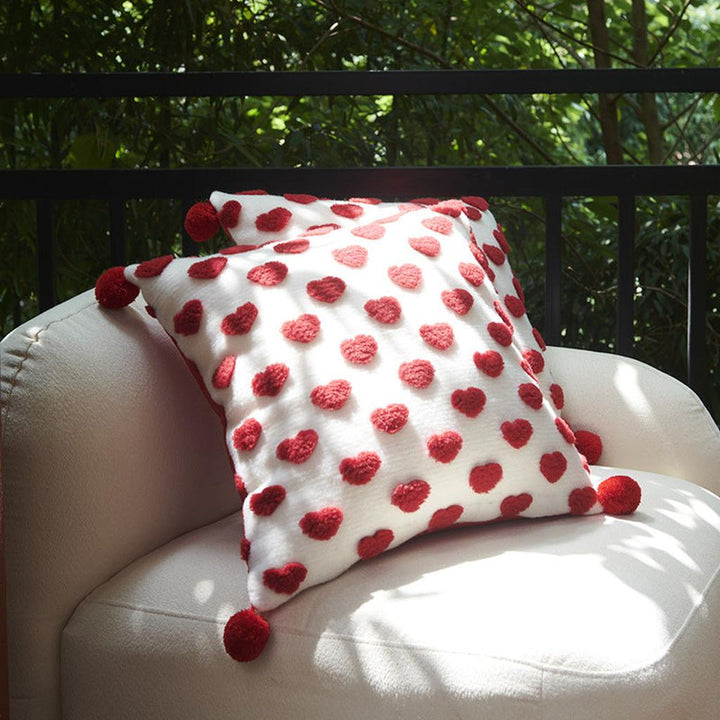 Heart Tufted Throw Pillow with Pom-pom